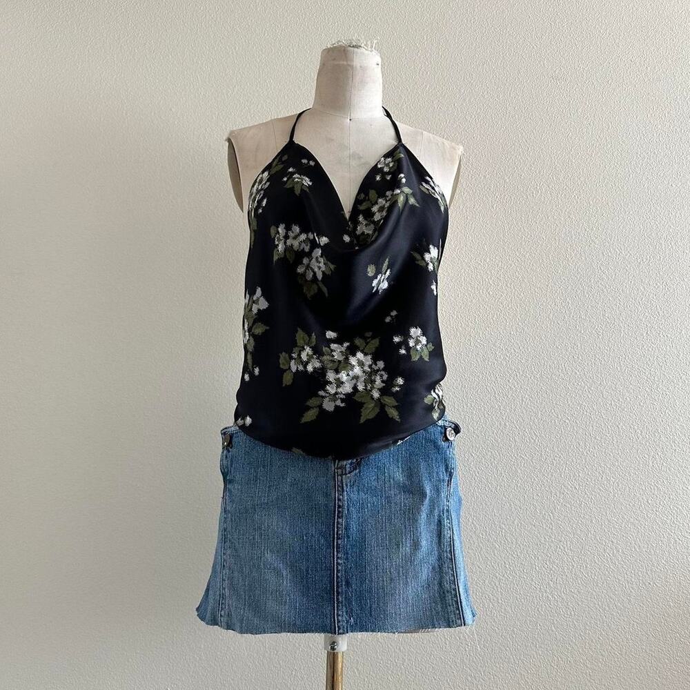 handmade black floral silk blend halter top